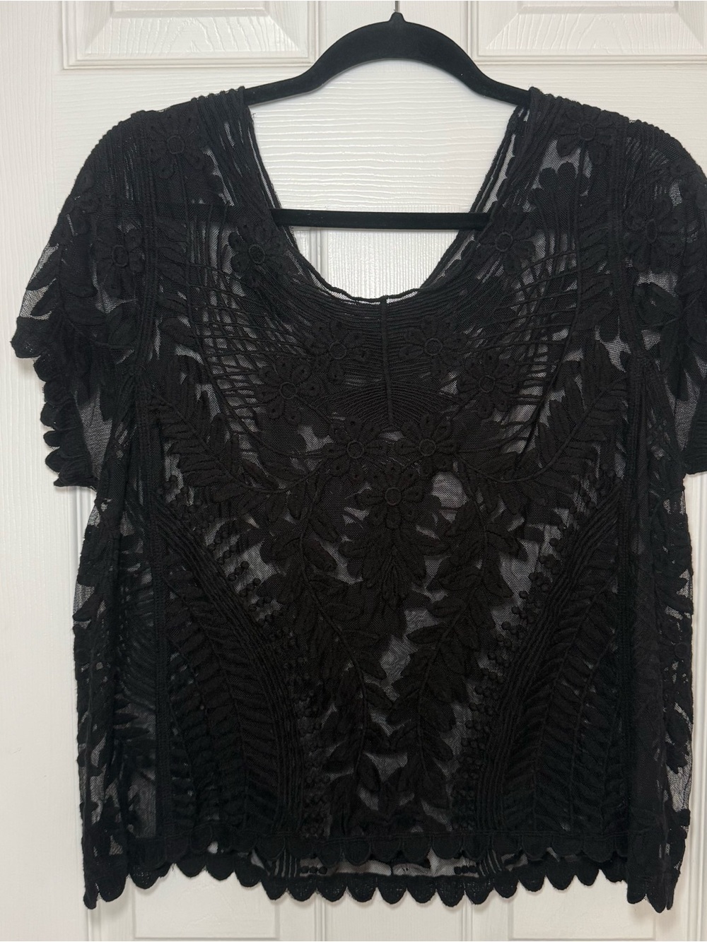 Women's Black Crochet Lace Short-Sleeve Top